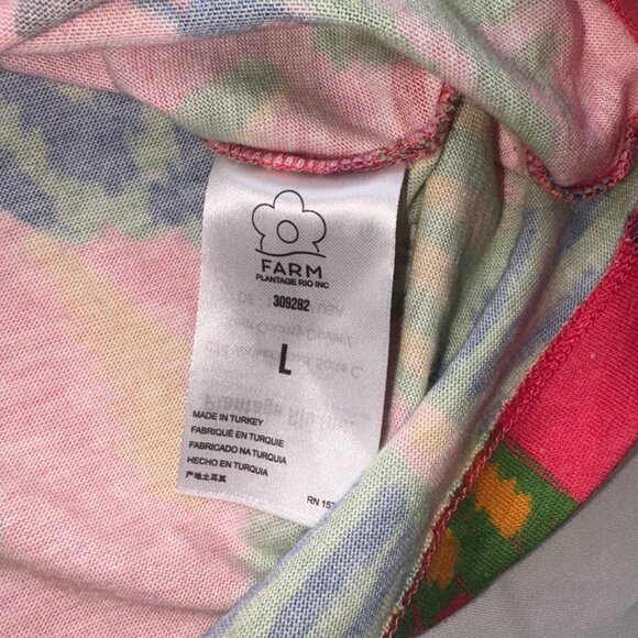 Farm Rio Coral Graphic Macaw Tropical Tee Shoulder Pads 100% Cotton LARGE - Picture 6 of 13